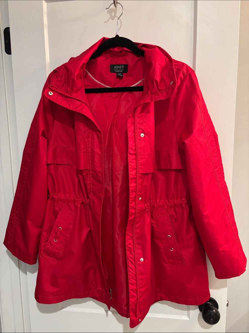 Jones New York Bright Red Hooded Utility Jacket
